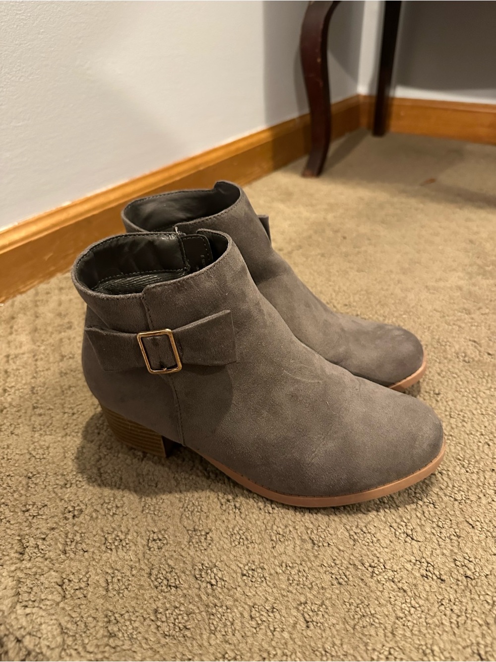 Kids Gray Suede Ankle Boots with Decorative Buckle